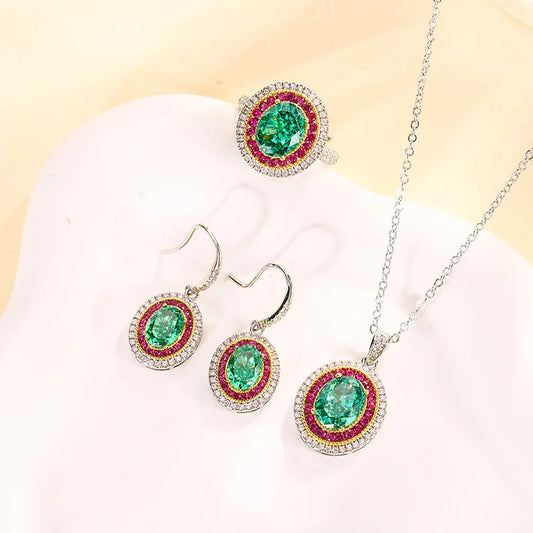 Gemfiori New European and American Fashion Versatile Inlaid Zircon Pendant Personalized Design Jewelry Set