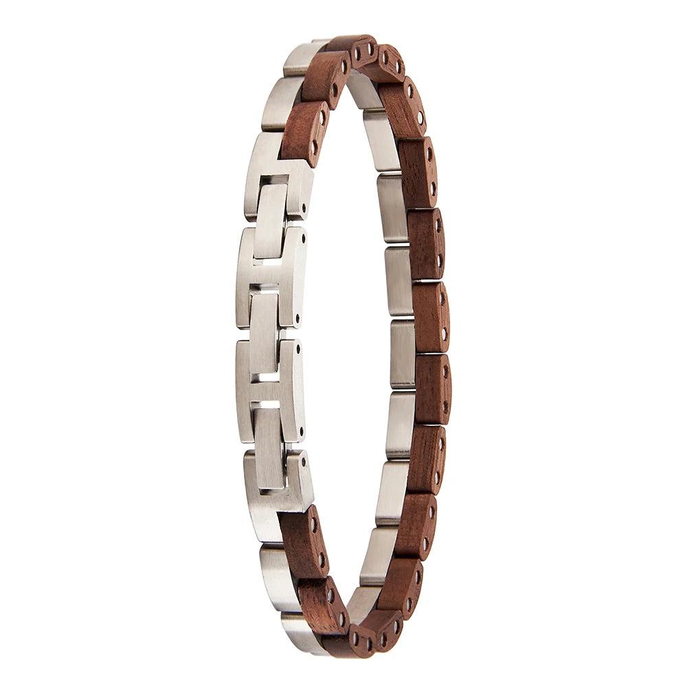 REBEL Slim Metal Wooden Chain & Link Unisex Bracelet Wrist Band for Groomsman Gift