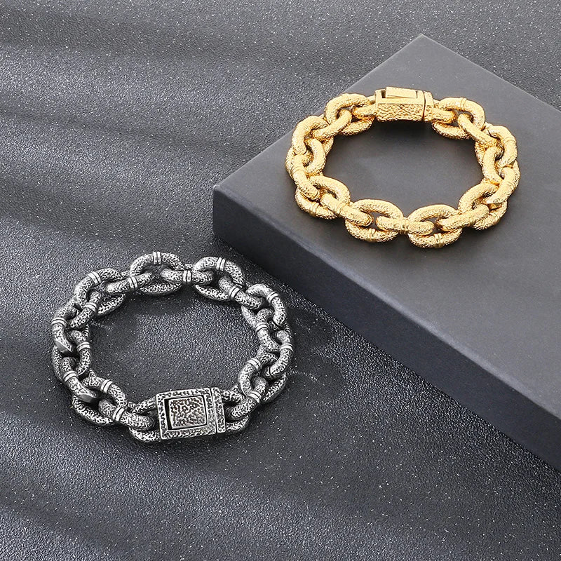 REBEL Retro Fashion Bracelets Men Stainless Steel Twisted Nail Links Bangles