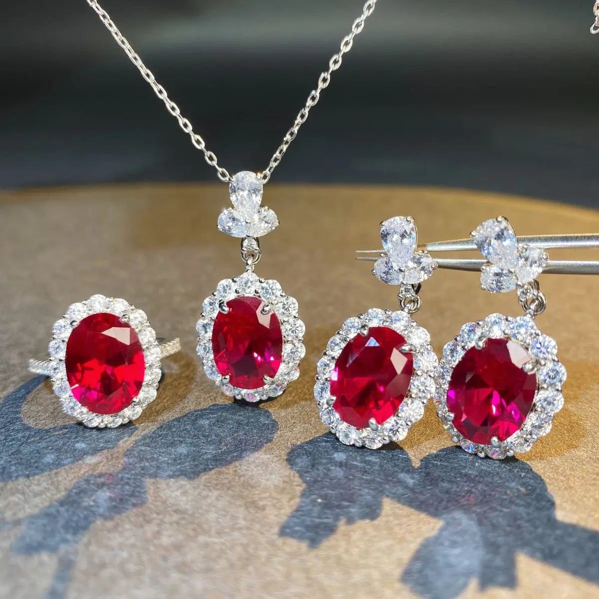 S&S 925 Silver Oval Cut Luxury Jewellery Set | Necklace, Ring & Earrings