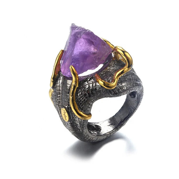 OEM Natural Purple Amethyst Rough Gemstone Handmade 925 Sterling Silver Ring Jewelry
