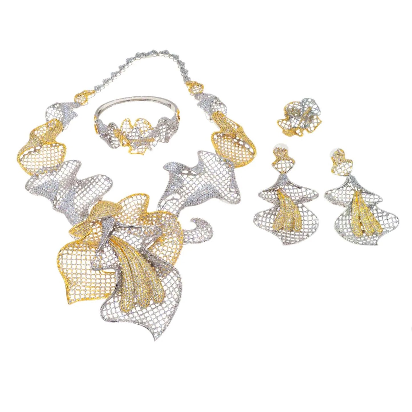 Zhuerrui High Quality Woman Gold Jewelry Set Latest Silver Hollow Out Jewelry Sets Beautiful Bridal Wedding Gifts HZ23077208