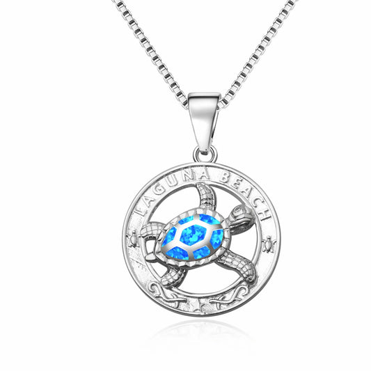 Vintage Animal TikTok INS Wind Hawaii Beach Explosion Copper Alloy Opal Turtle Pendant Necklace Women's Wholesale Inlaid Charms
