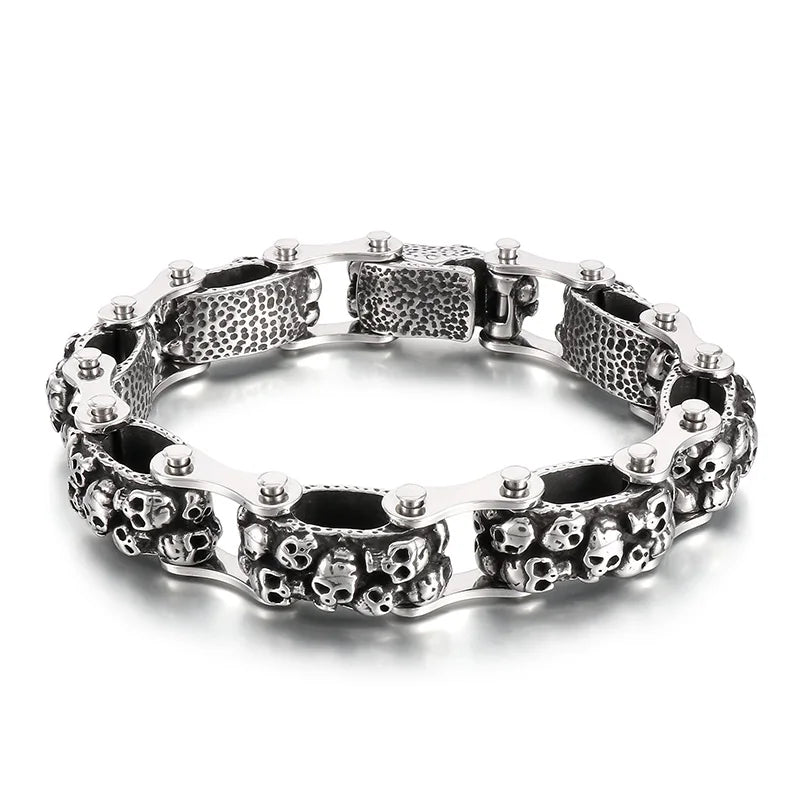 KALEN 240mm Men Punk Stainless Steel Skull Charms Biker Links Bracelet