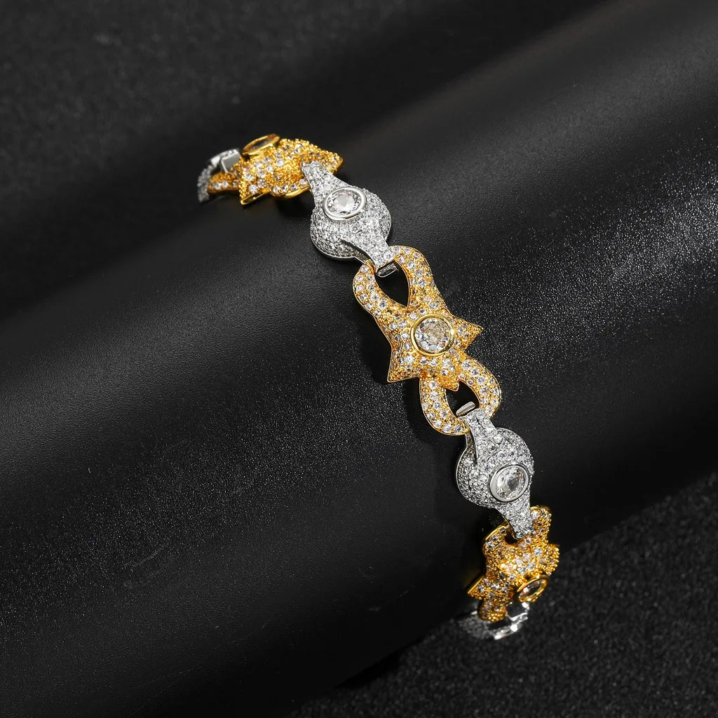 Hot Selling Hip-hop Bracelet 10mm Eye Cuban Chain Dual Color Zircon Creative Niche Men's and Women's Jewelry Party Gifts