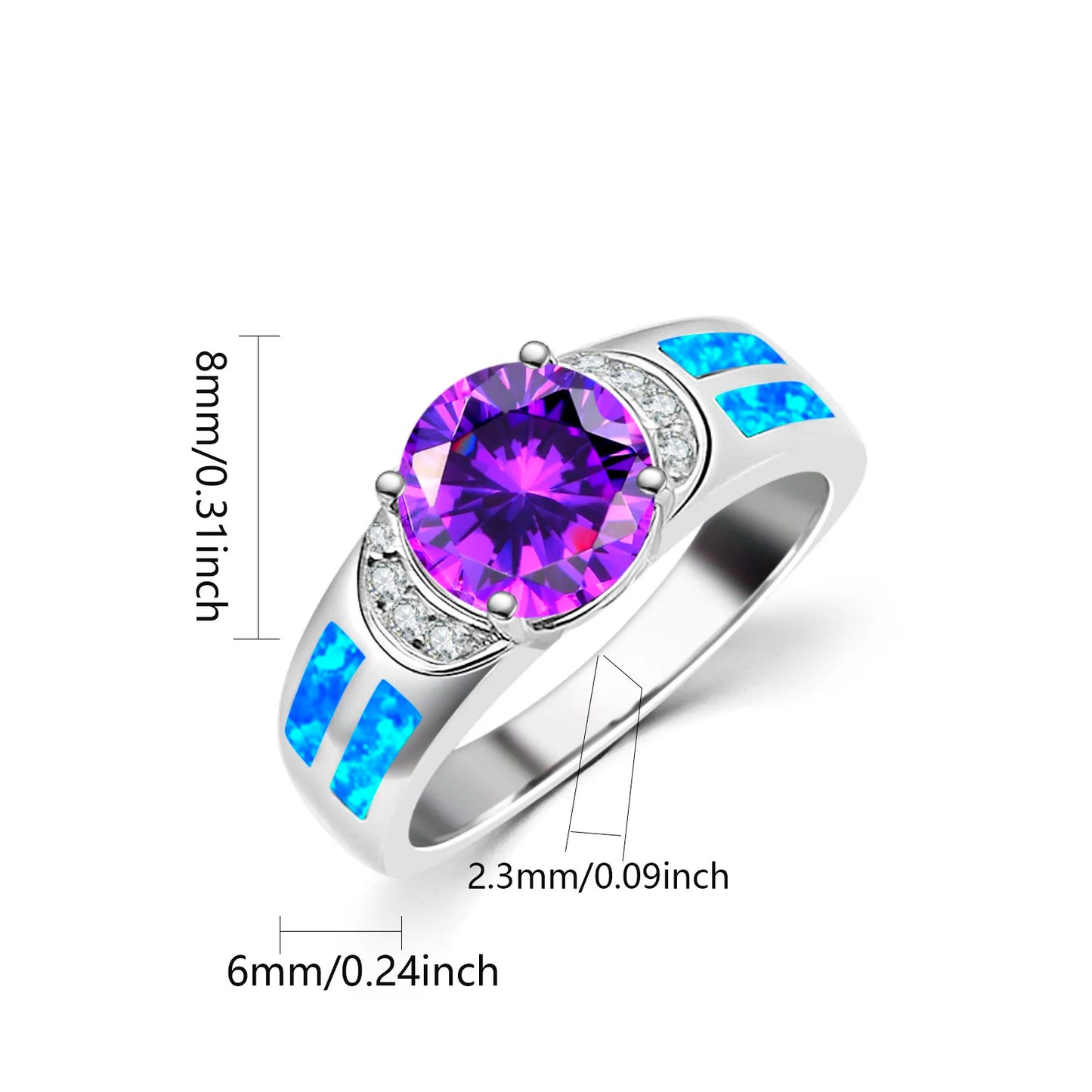 Unique Purple & Blue Opal Ring | Shiny CZ Statement Band | Women's Daily Party Ring