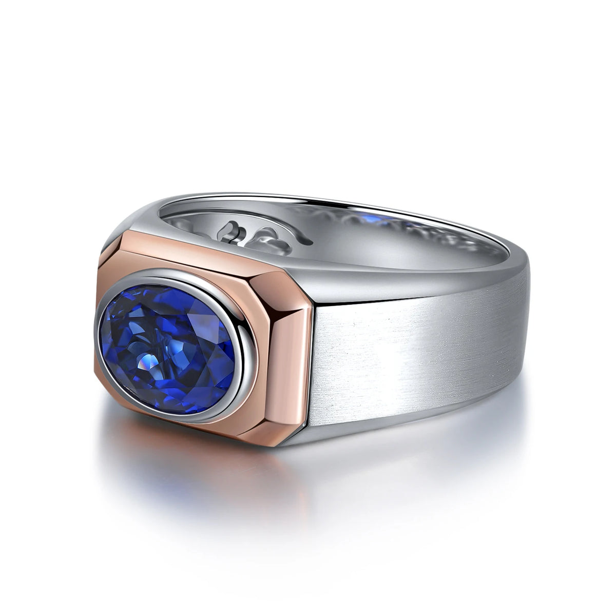 Gemfiori Silver Natural Stone Eternity Lab Grown Diamond Rings for Men Gemstone Custom S925 Sterling Silver Cultivate Sapphire Gem Ring