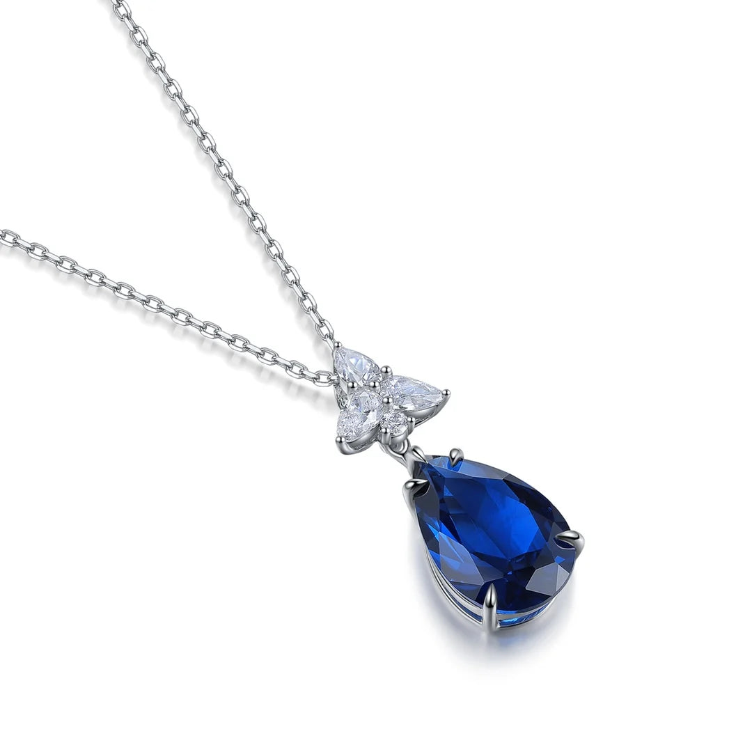 Gemfiori Anster 925 Sterling Silver High-quality Cultivated Sapphire Necklace - Suitable for Parties or As a Gift