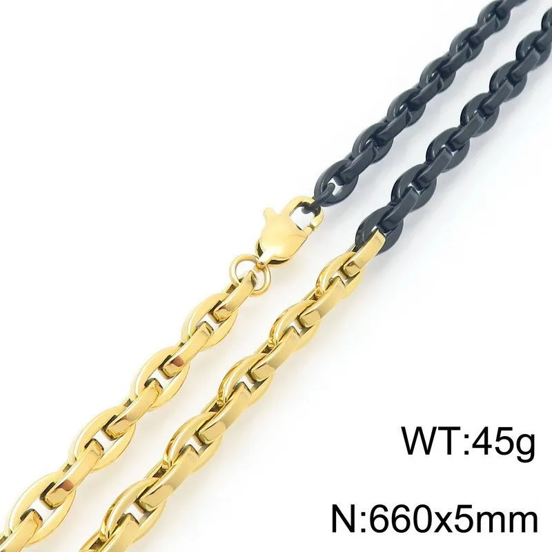 Kalen Fashion Personality Stainless Steel Necklace for Men Women Black Gold Plated Chain Bracelet Jewelry Set