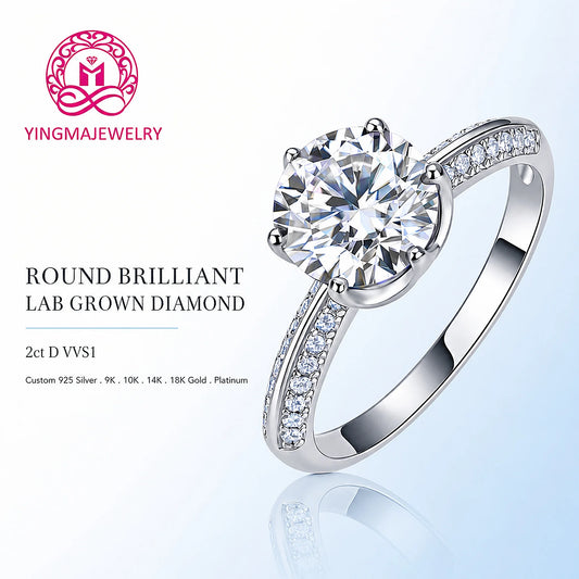Glam Half Pave Shank Cultivated Diamond Fashion Ring 2ct D VVS1 Round Brilliant Cut 9K-18K Gold Premium Fine Jewelry