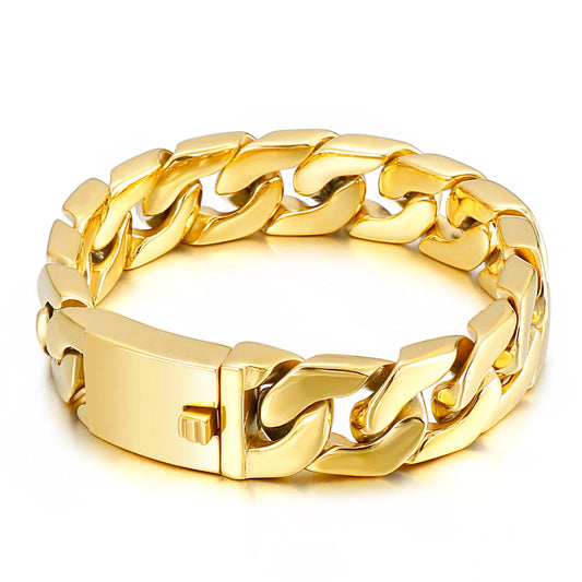 KALEN Charm Stainless Steel Fashion Gold Plated Shiny Male Bracelet