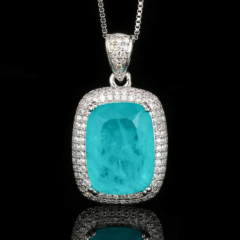 REDheart Brass Zircon Flower Shape Pendant Simulation Paraba Blue Gold Plated Trendy Women's Jewelry Set