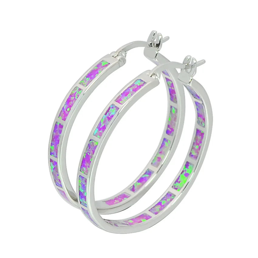 Elegant Aobao Women's Brass Geometric Bohemian Christian Drop Earrings Silver Plated Opal 30mm Multi-Hue Design Dainty Gift