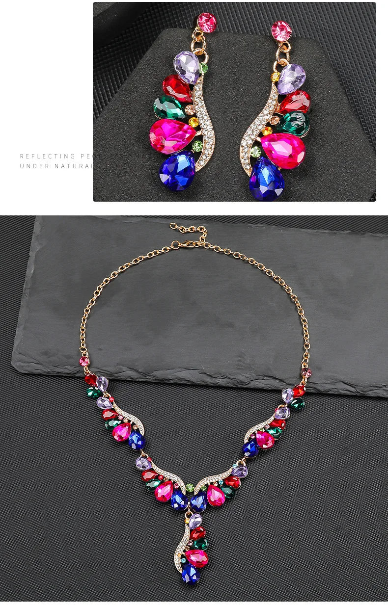 Multi-Colour Crystal Gemstone Drop Jewellery Set
