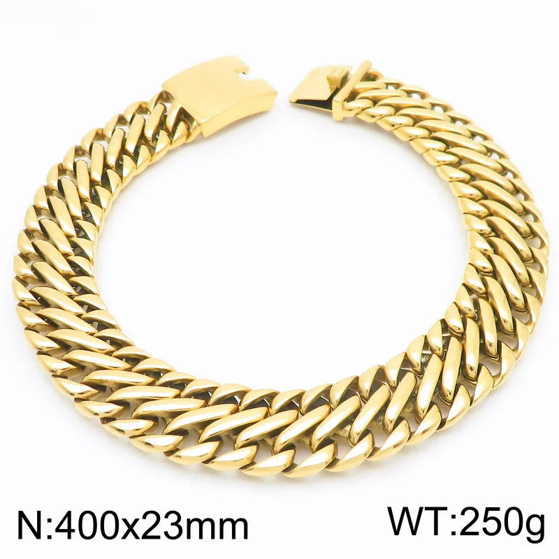 REBEL Unisex Vintage Stainless Steel Original Links 17cm Bracelet&40cm Necklace Jewelry Set