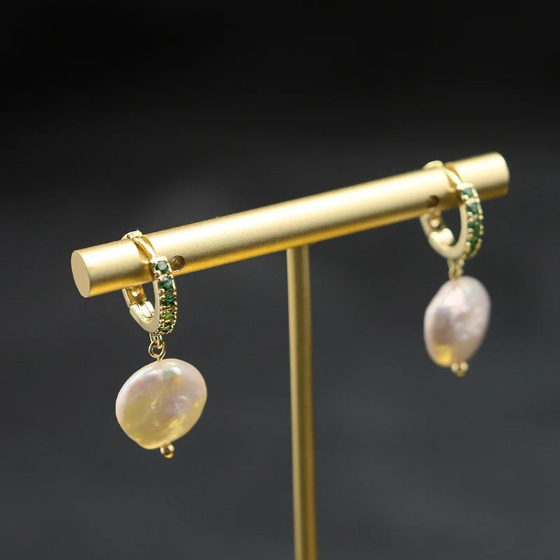 925 Silver High Sense Simple Pink Baroque Pearl Elegance Drop Earrings White Zircon for Women Fashion Wedding Jewelry