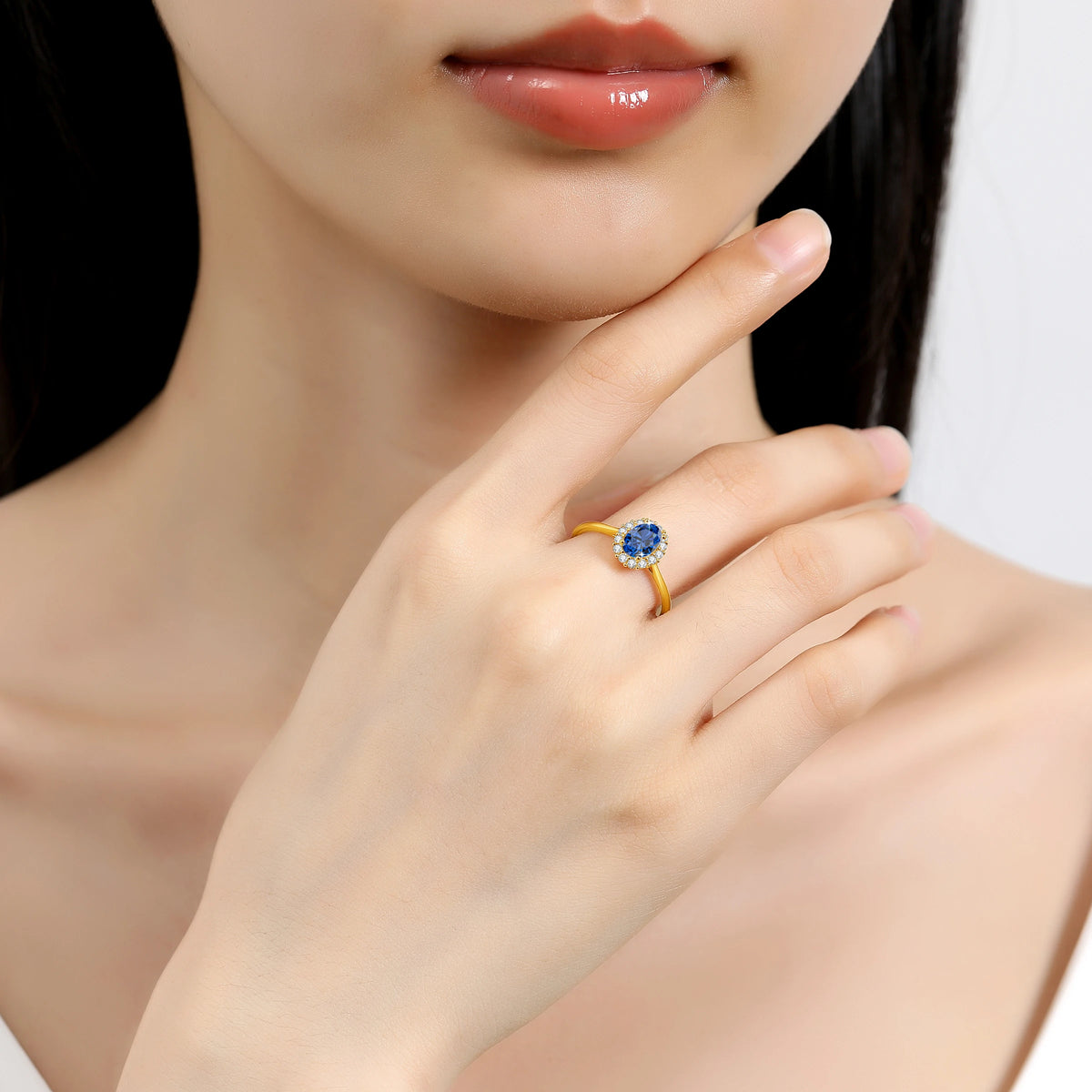 REDheart Fine Jewelry Corundum Sapphire Ruby Emerald Zircon Oval Gemstone Woman Engagement Wedding Halo Oro De 14 k Gold Hollow Rings