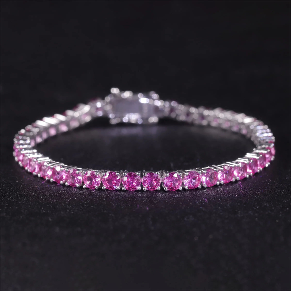 ArtistA Women High Quality Color Gemstone Bracelet Round Brilliant Cut 4MM Lab Grown Dark Pink Sapphire S925 Silver Tennis Bracelet