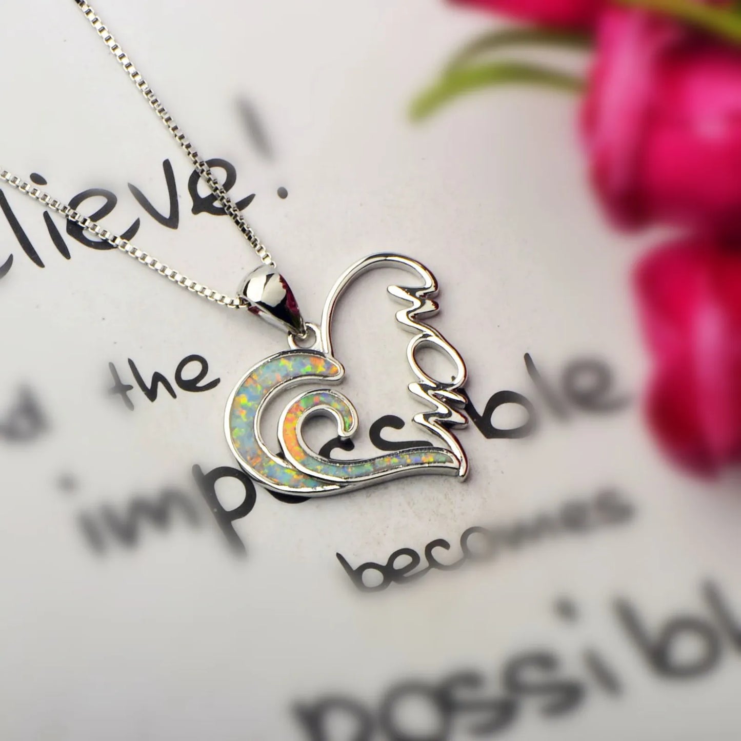 TikTok INS Wind Hawaii Beach Explosion Brass Opal Love Pendant Necklace Cute Style Children's Wholesale Inlaid Charms