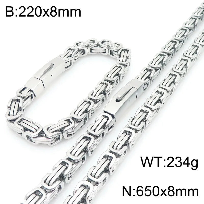 REBEL European American Unique Punk Trendy Vacuum Plated Stainless Steel Imperial Chain Magnetic Buckle Men's Bracelet Set