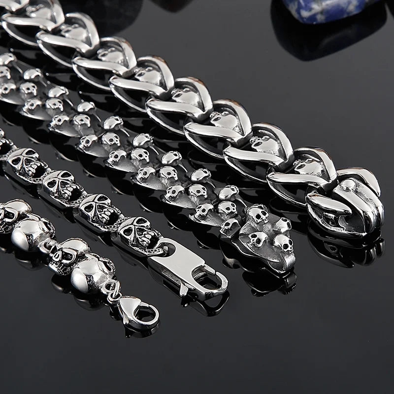 KALEN Punk Fine Jewelry Fashion Bracelets Men Multiple Style Chain Stainless Steel Skull Links Bracelet