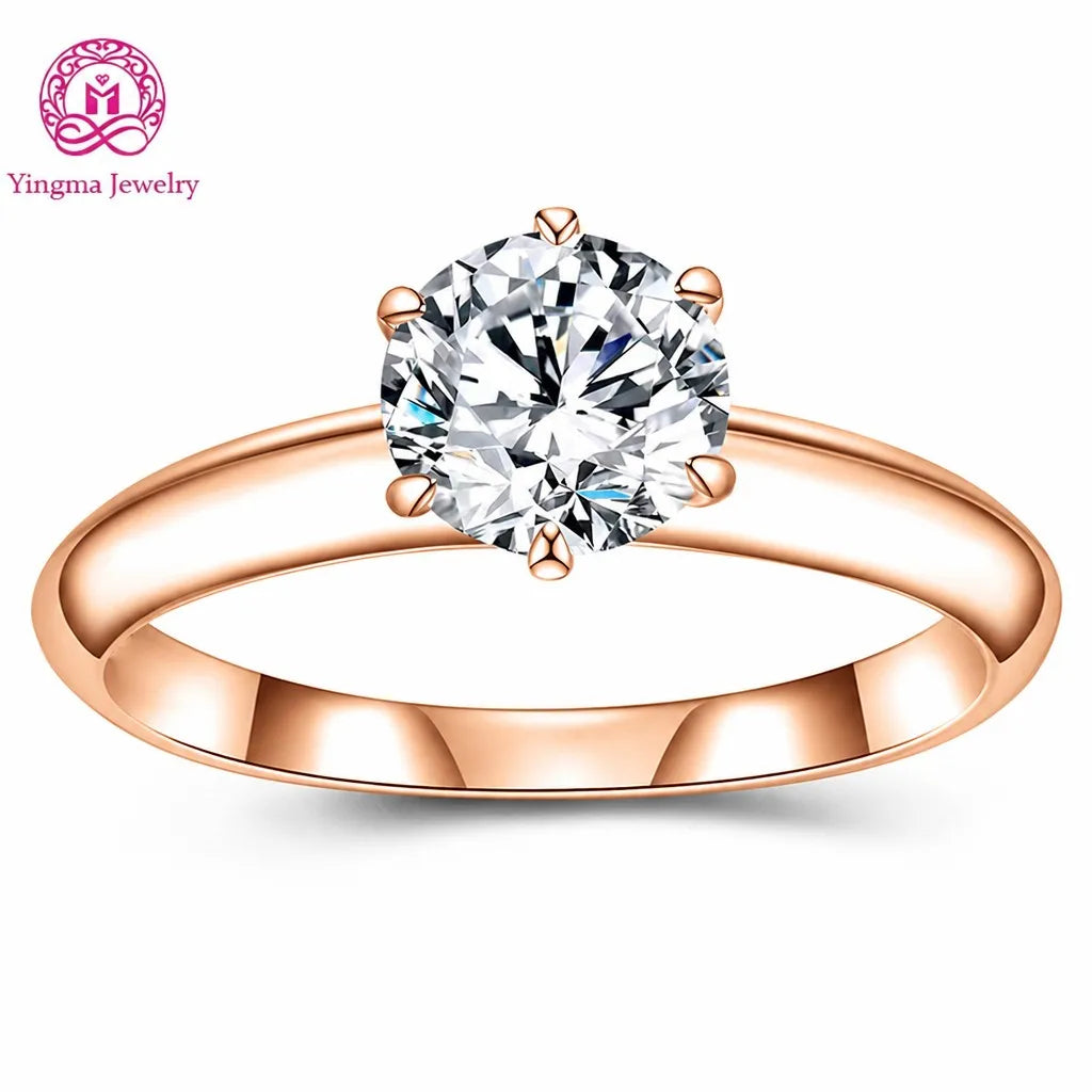 Gemfiori 1CT D VVS1 VVS2 Round Brilliant Lab Grown Diamond Ring 9K 10K 14K 18K White/Yellow/Rose Gold Women Timeless Fine Fashion Jewelry