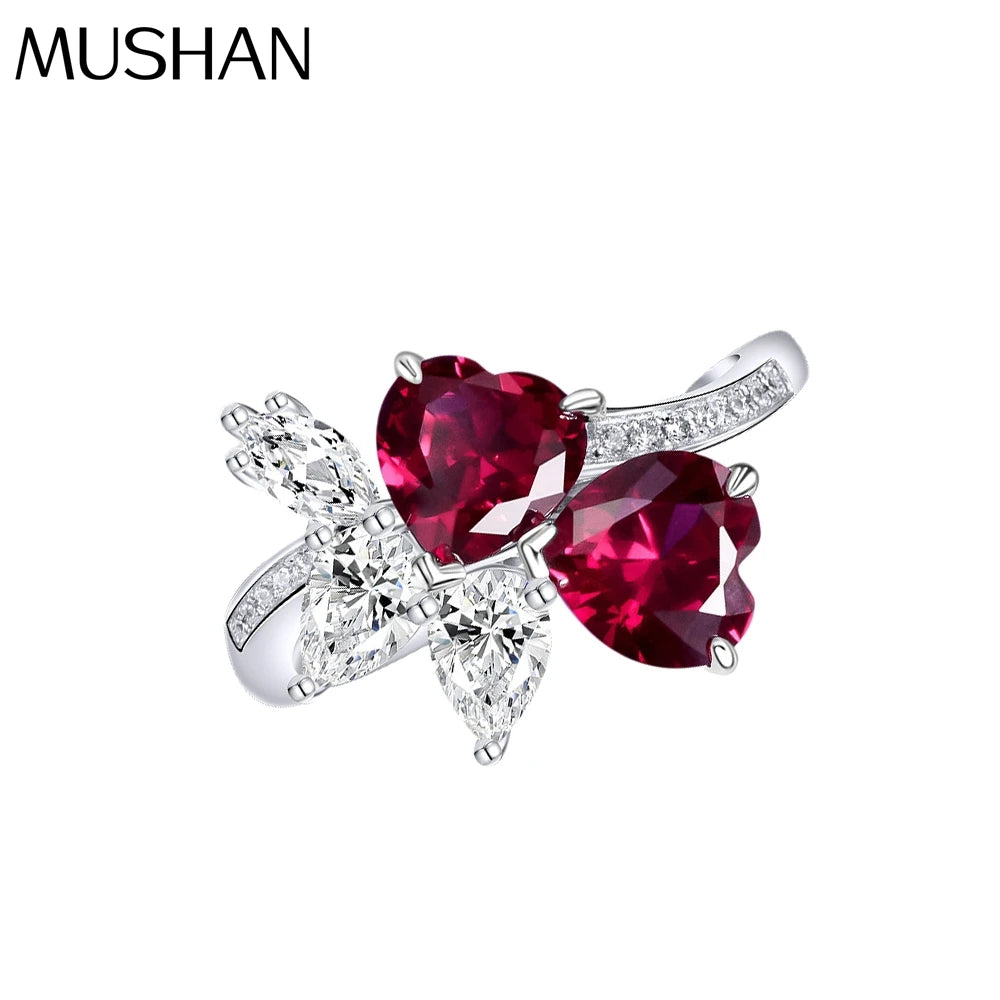 MuShan Jewelry Factory 1 Carat Heart Shaped 7*7 Lab Grown Red Gemstone Traditional Chinese Style Trendy Design Grand Ring