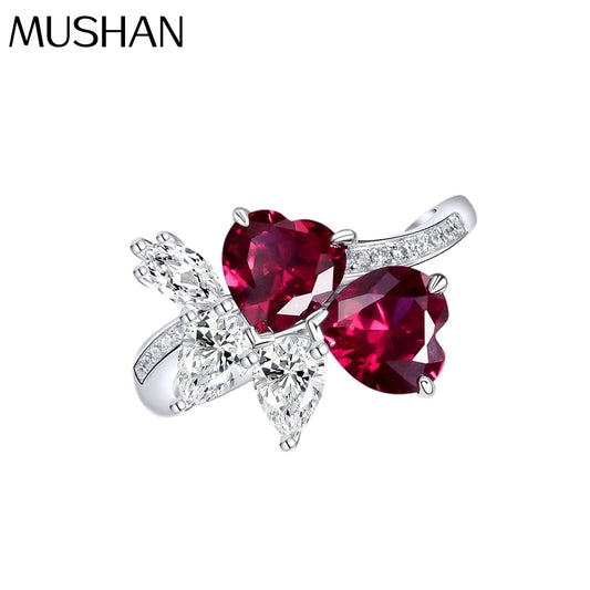 MuShan Jewelry Factory 1 Carat Heart Shaped 7*7 Lab Grown Red Gemstone Traditional Chinese Style Trendy Design Grand Ring