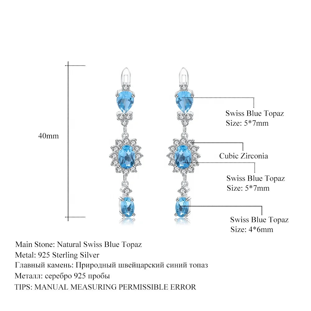 ArtistA Fashion Design 925 Sterling Silver Swiss Blue Topaz Stone English Lock Big Drop Wrap Earrings for Party Girl