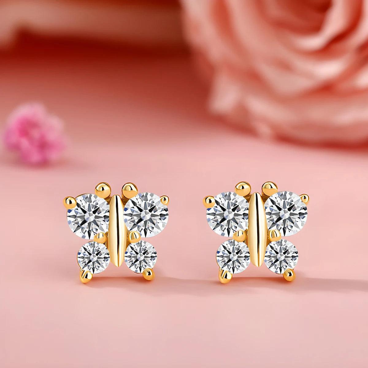 Gioiellieri Designer Style Fine Jewellery Factory Woman Luxury Gift Moissanite Hollow 14K Gold Butterfly Stud Earrings
