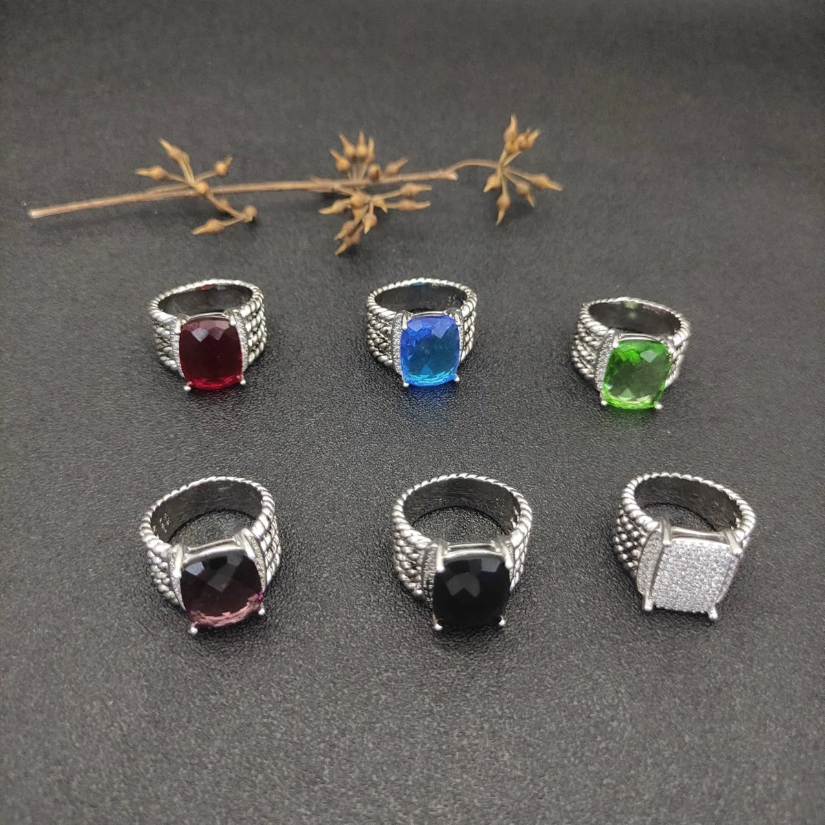 DY High-Quality Silver-Plated Large Full-Diamond Ring, Gold-Plated Large Colored Gemstone Ring, Wholesale Jewelry