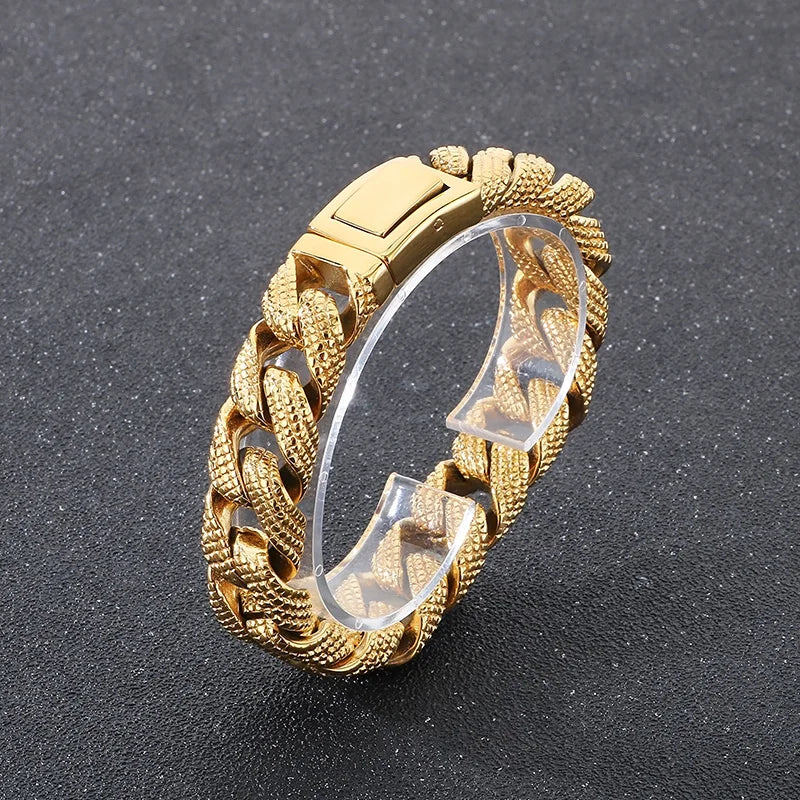 KALEN Gothic Fine Jewelry Fashion Bracelets Men Stainless Steel Tire Mark Cuban Links Bracelet Bangle