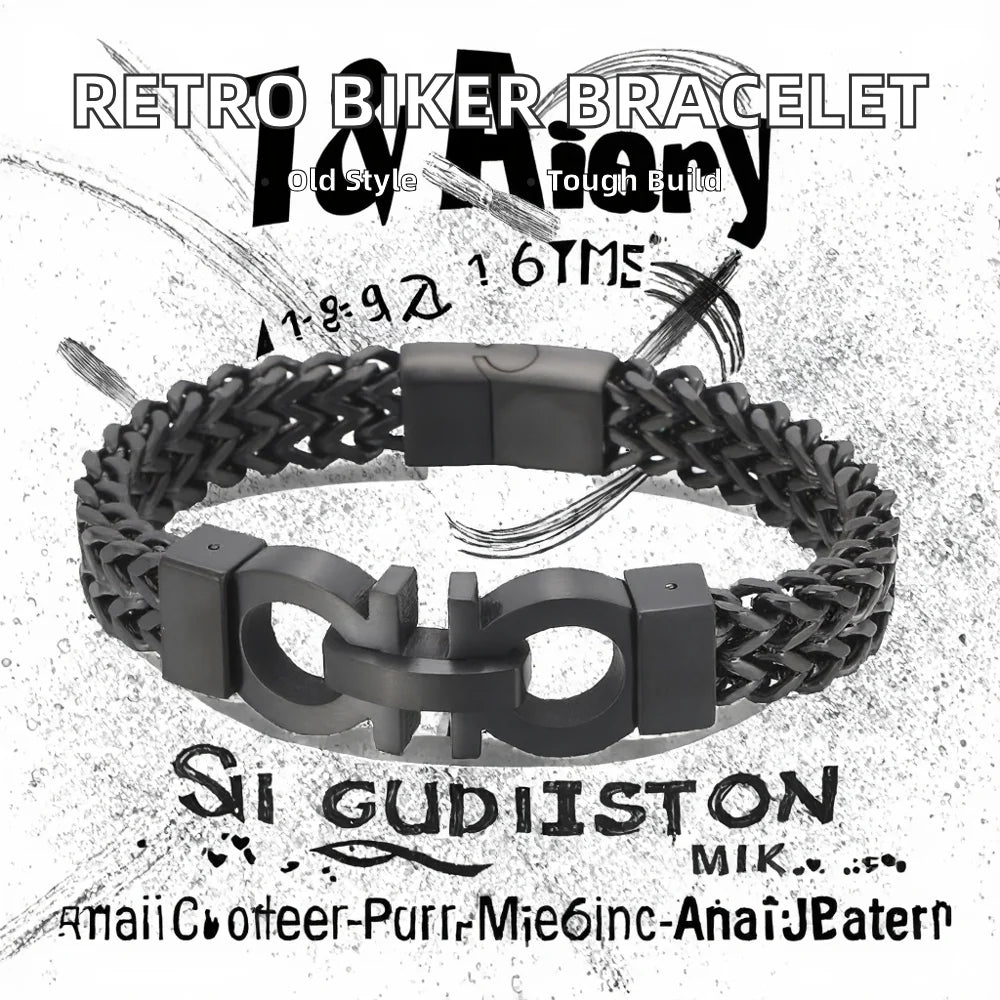 REBEL VIKING Biker Punk Twist Chain Bracelet – Stainless Steel with Zircon