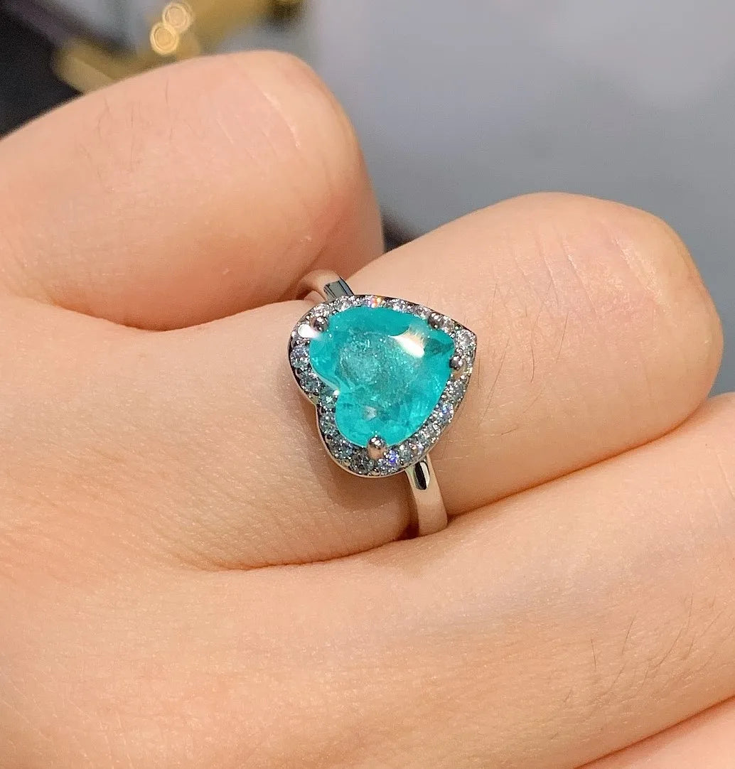 Gemfiori New Style Fashionable Zircon Heart Shaped Blue Zircon Pendant Exquisite Luxury Set