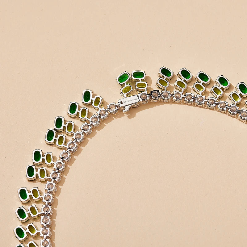 2023 Fashion Premium Jewelry Set Brass Rhodium Plated Green Zircon Jewelry Women's Necklace Earring Set