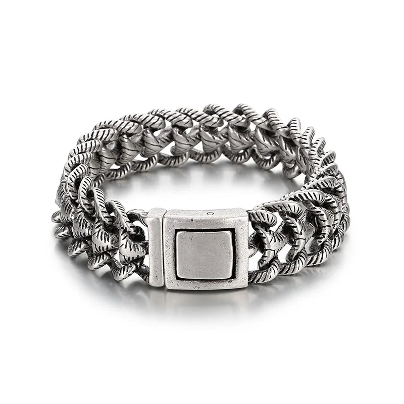 KALEN Men Vintage Matte/Polished 220mm Stainless Steel Striped Links Bracelet