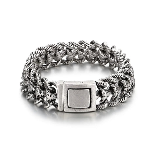 KALEN Men Vintage Matte/Polished 220mm Stainless Steel Striped Links Bracelet