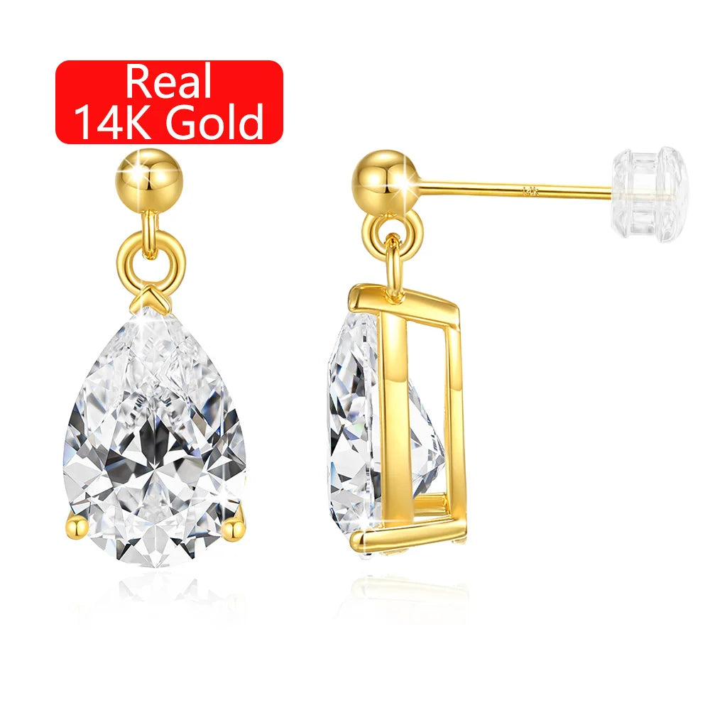 Gioiellieri Fine Jewelry Engagement Wedding Woman 2ct Pear Cut Moissanite Hollow Real 14K Gold Drop Earrings Pendant De Ouro Joias