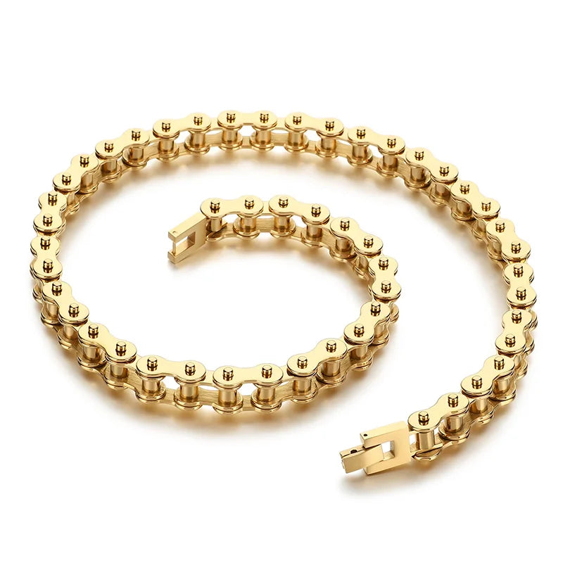 KALEN Shiny Bicycle Chain Stainless Steel Charm Necklace Mens Bracelets