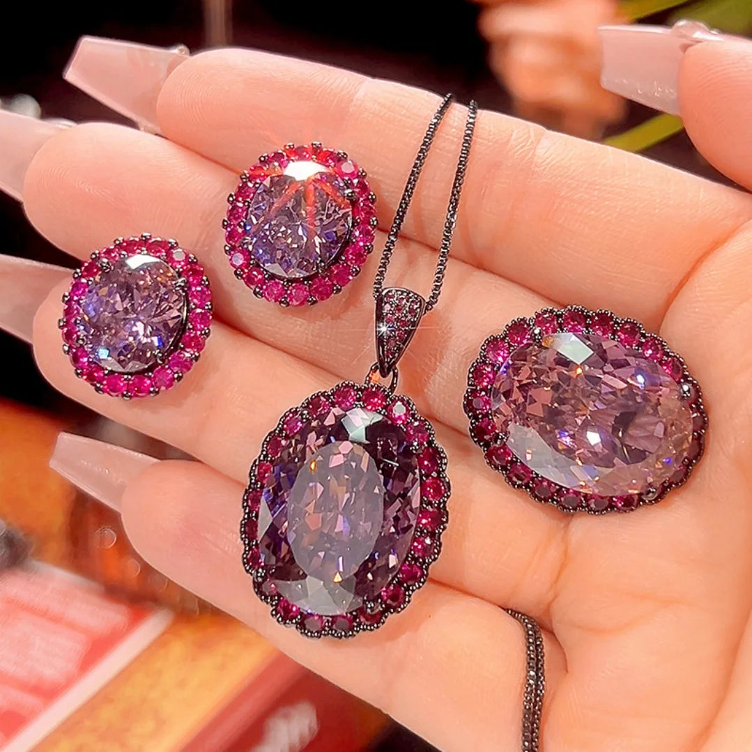 S&S Black Gold Dried Rose Flower Jewellery Set – Pendant, Ring & Earrings – Collection