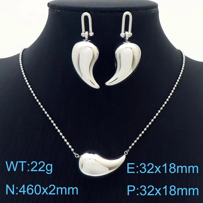 REBEL High-quality Fashion Chubby Water Drop Stainless Steel Hollow Earrings Necklace Charm Temperament Jewelry Set