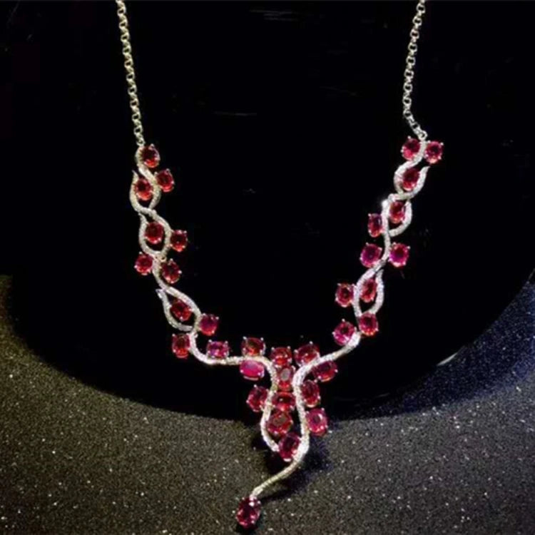Gemfiori Pruudi Kaelakee Fashion 18k Gold Pendant Necklace Flower Necklace Natural Diamond Ruby Necklace Luxury Ruby Gemstone Jewelry