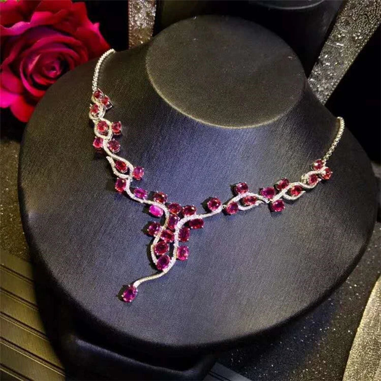 Gemfiori Pruudi Kaelakee Fashion 18k Gold Pendant Necklace Flower Necklace Natural Diamond Ruby Necklace Luxury Ruby Gemstone Jewelry