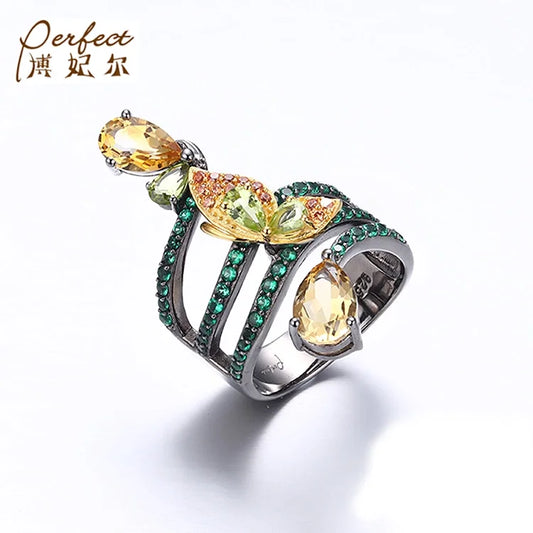 Custom Citrine Stone 925 Sterling Silver Wedding Ring Jewelry with Spinel