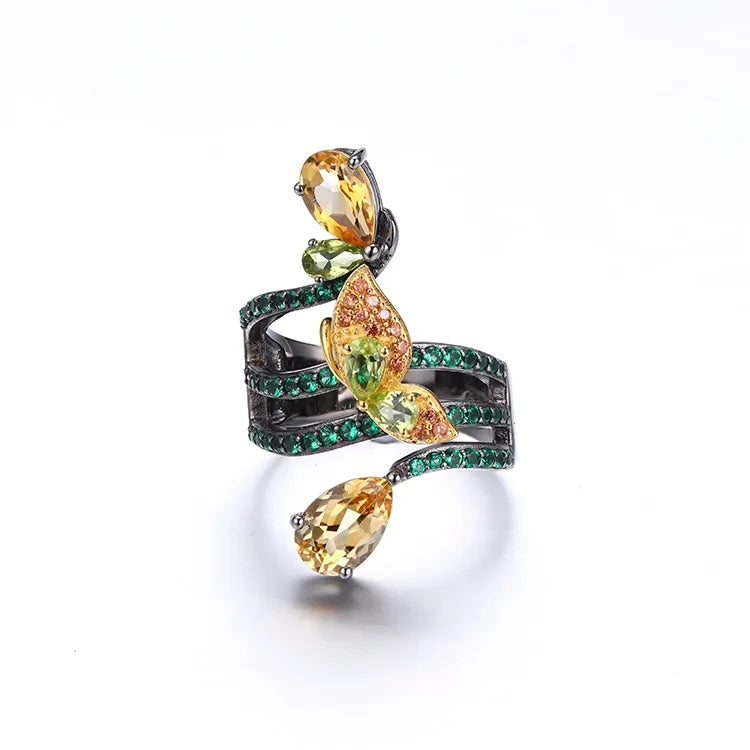 Custom Citrine Stone 925 Sterling Silver Wedding Ring Jewelry with Spinel