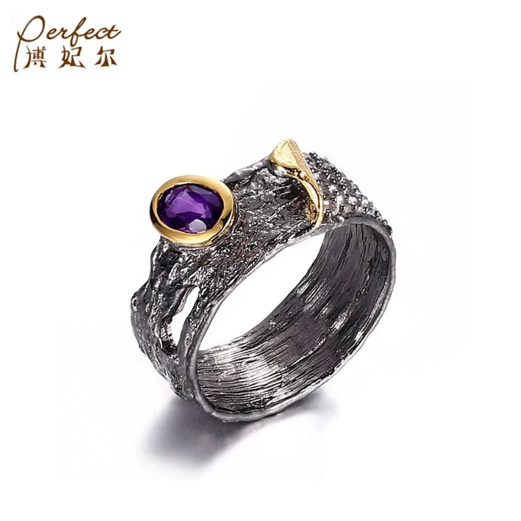 Bezel Setting 925 Silver Black Vintage Rings Jewelry Wholesale