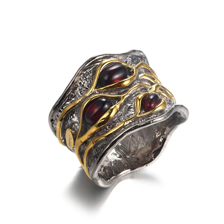 New Design Handmade  Antique 925 Silver Jewelry Garnet Ring