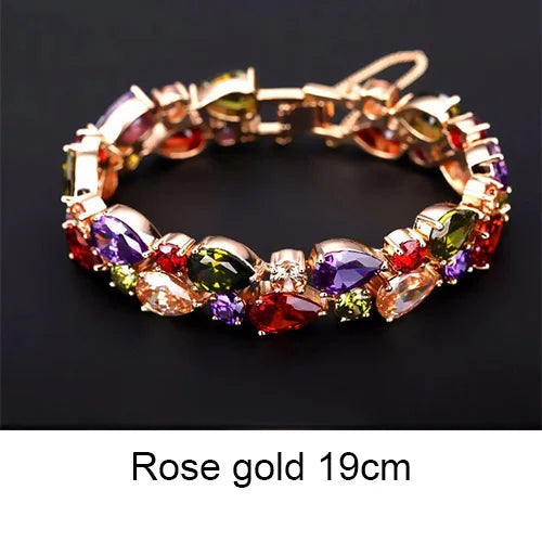 Gemfiori LUOTEEMI Mona Lisa CZ Bracelet 18K Rose/Champagne Gold Plated Multicolor Cubic Zirconia Women Bride Wedding Bangles