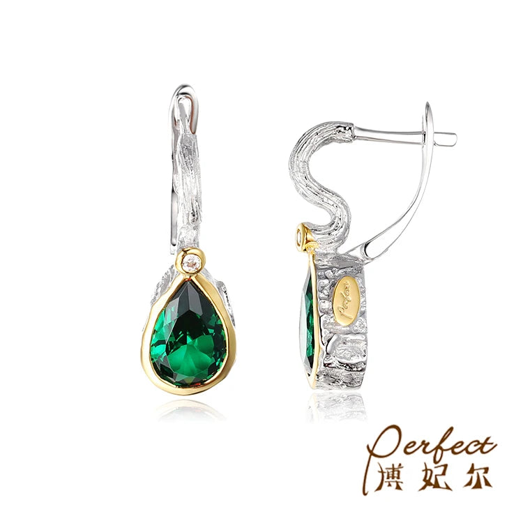 Handmade Synthetic Green Spinel Stone 925 Sterling Silver Earrings