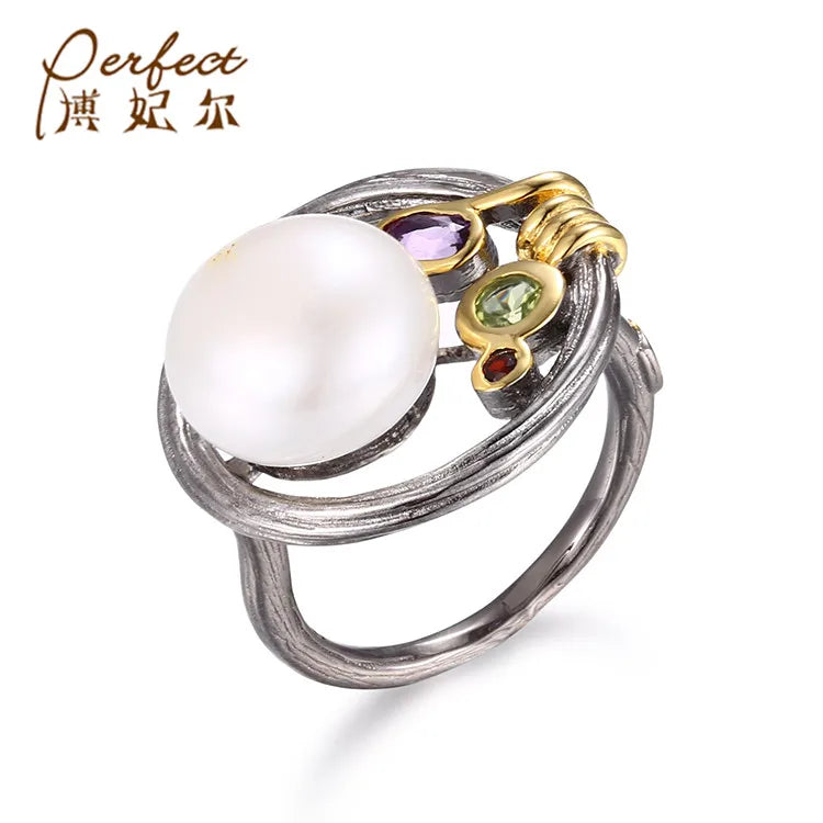 Gold Plated Customized Cute Flower Freshwater Pearl Ring